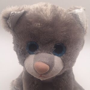MVP winkeez Plush Gray Cat Glitter Blue Eyes 8" Silver Paws Stuffed Kitty